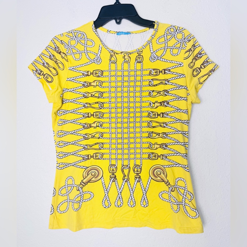 J McLaughlin Catalina Cloth T Shirt Womens Medium Yellow Rope Nautical Preppy